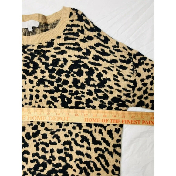 Loft Womens Knit Sweater Sz M Brown Black Cheetah Print Popover - Picture 7 of 8